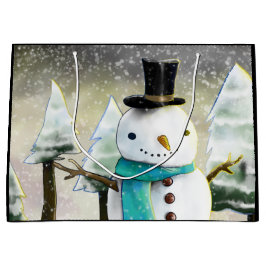 Whimsical Snowman im Winter Weihnachten Zeichnend Große Geschenktüte