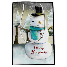 Whimsical Snowman im Winter Weihnachten Zeichnend Mittlere Geschenktüte