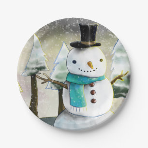 Whimsical Snowman im Winter Weihnachten Zeichnend Pappteller