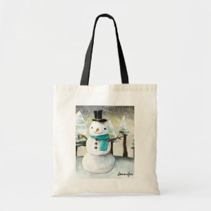 Whimsical Snowman im Winter Weihnachten Zeichnend Tragetasche