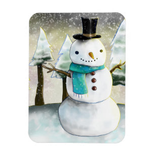 Whimsical Snowman im Winter Weihnachtslandschaft Magnet
