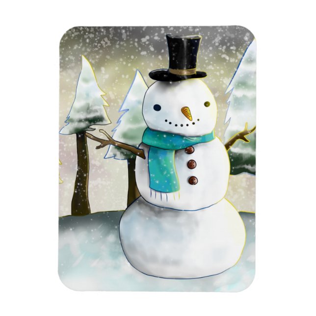 Whimsical Snowman im Winter Weihnachtslandschaft Magnet (Vertikal)