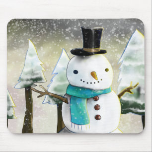 Whimsical Snowman im Winter Weihnachtslandschaft Mousepad