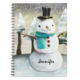 Whimsical Snowman im Winter Weihnachtslandschaft Notizblock
