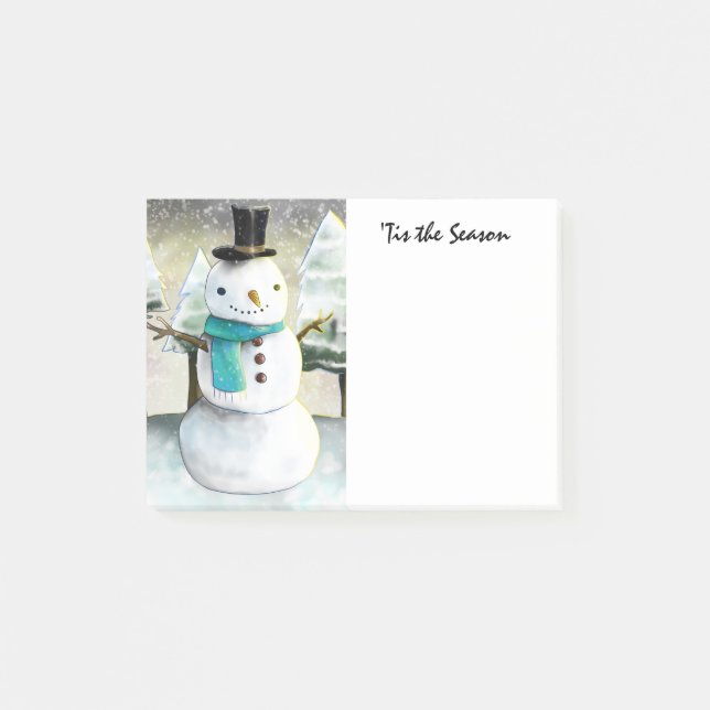 Whimsical Snowman im Winter Weihnachtslandschaft Post-it Klebezettel (Vorderseite)