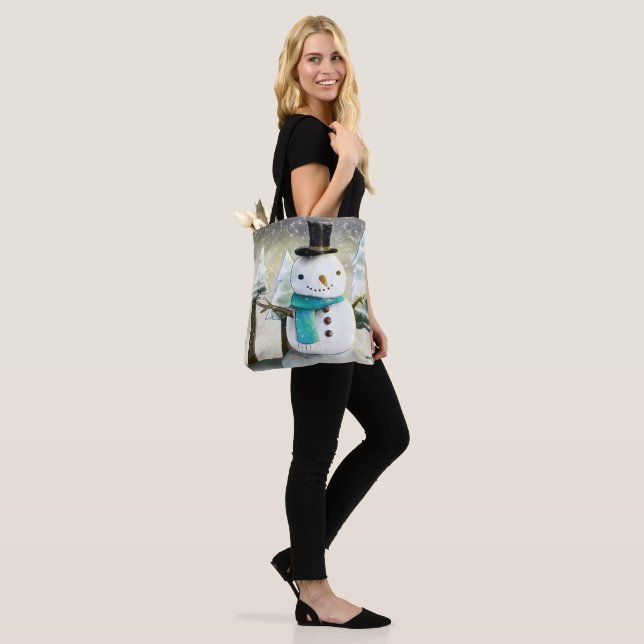 Whimsical Snowman im Winter Weihnachtslandschaft Tasche (Am Model)