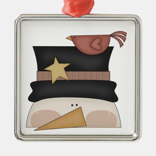 Whimsical Snowman und Kardinal Friend Silbernes Ornament (Vorne)