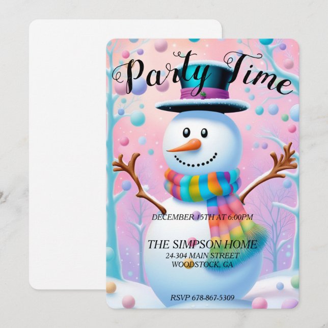 Whimsical Snowman Weihnachts-Einladung Flat Card (Vorne/Hinten)