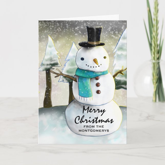 Whimsical Snowman Winter Szene Weihnachtsfeiertag Karte (Vorderseite)
