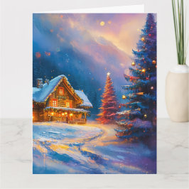 Whimsical Snowy Mountain Weihnachtskabine Karte