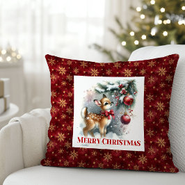 Whimsical snowy scene baby deer kids room decor  kissen