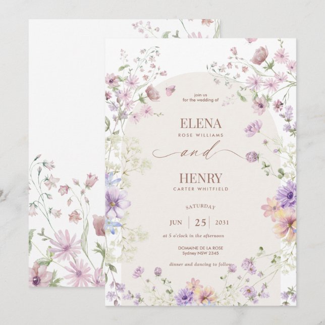 Whimsical Soft Wildblumen Hütte Garden Wedding Einladung (Vorne/Hinten)