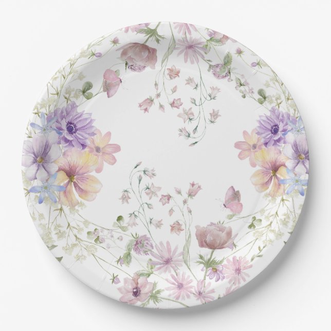 Whimsical Soft Wildblumen Hütte Garden Wedding Pappteller (Vorderseite)