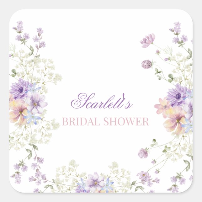 Whimsical Soft Wildblumen Hütte Garden Wedding Quadratischer Aufkleber (Vorderseite)
