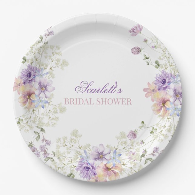 Whimsical Soft Wildflowers Cottage Garden Wedding  Pappteller (Vorderseite)