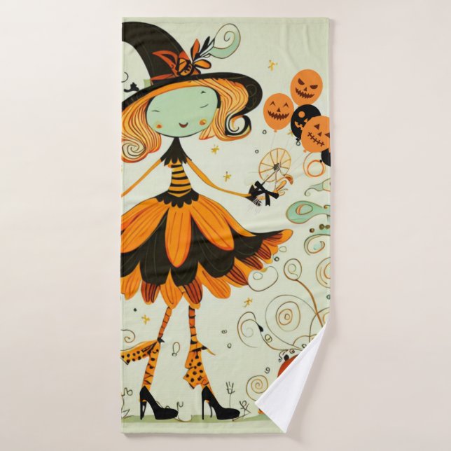 whimsical/sorcière/citrouille/chute (Serviette de bain)