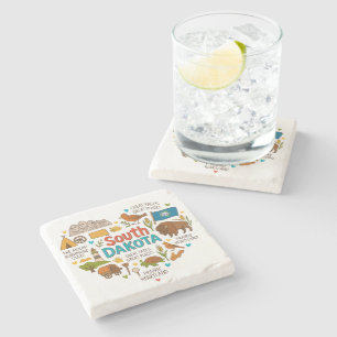 Whimsical South Dakota Retro-Reise-Icons Steinuntersetzer