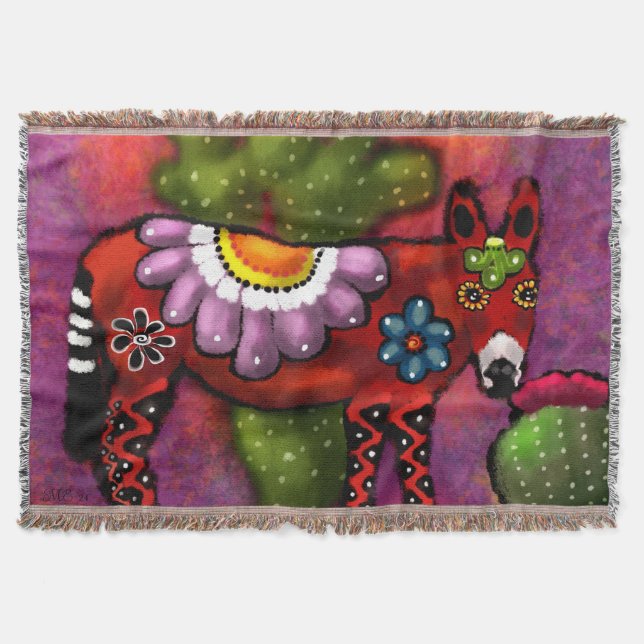 Whimsical Southwest Floral Talavera Style Donkey Decke (Vorderseite)