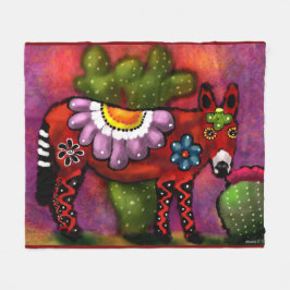 Whimsical Southwest Floral Talavera Style Donkey Fleecedecke