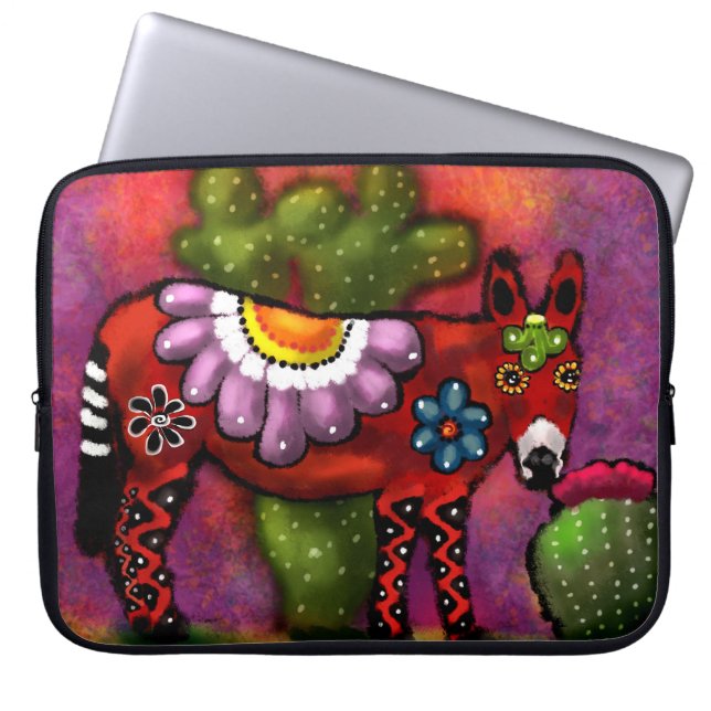 Whimsical Southwest Floral Talavera Style Donkey Laptopschutzhülle (Vorderseite)