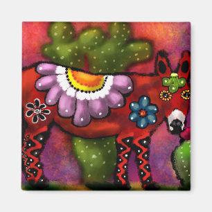 Whimsical Southwest Floral Talavera Style Donkey Magnet