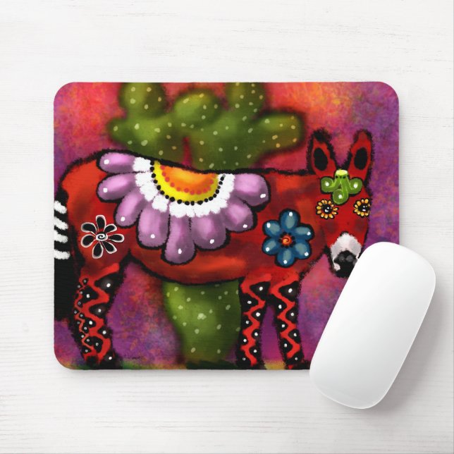 Whimsical Southwest Floral Talavera Style Donkey Mousepad (Mit Mouse)