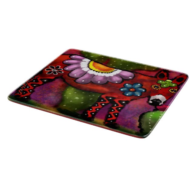 Whimsical Southwest Floral Talavera Style Donkey Schneidebrett (Ecke)
