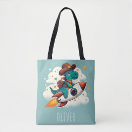 Whimsical Space Cowboy Dinosaur Riding Rocket Tasche