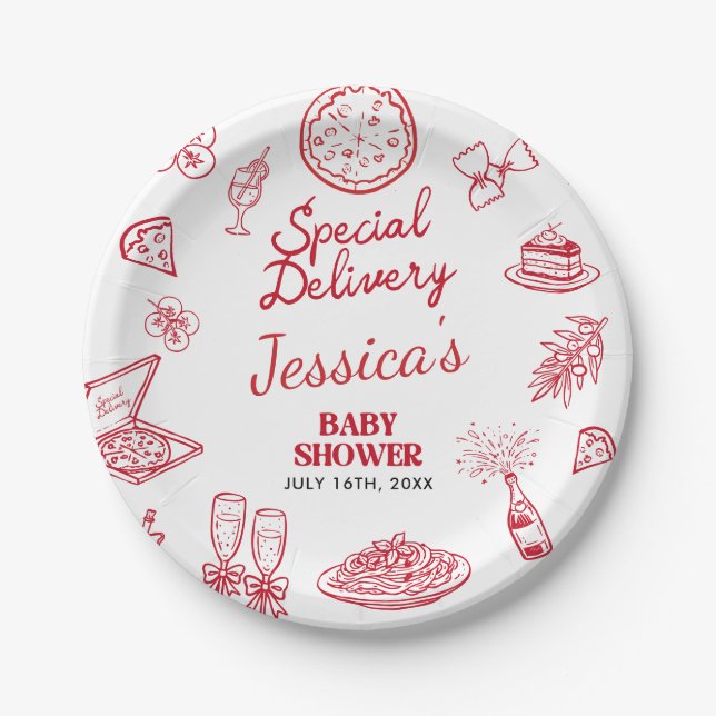 Whimsical Special Delivery Baby Shower Pappteller (Vorderseite)
