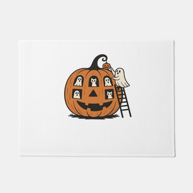 Whimsical Spooky Pumpkin mit Geistern, Katzen und  Fußmatte (Vorderseite)