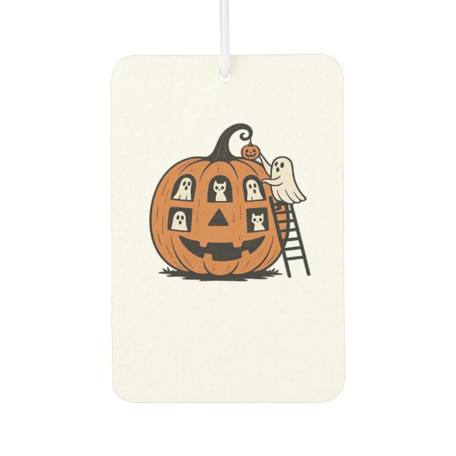 Whimsical Spooky Pumpkin with Ghosts, Cats & Hallo Autolufterfrischer (Vorderseite)