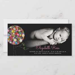 Whimsical Spring Flowers Pop Tree Foto Girl Birth Ankündigung