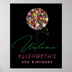 Whimsical Spring Flowers Pop Tree Party Willkommen Poster