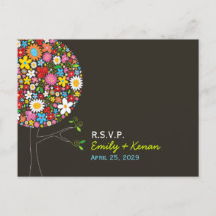 Whimsical Spring Flowers Pop Tree Wedding RSVP Einladungspostkarte