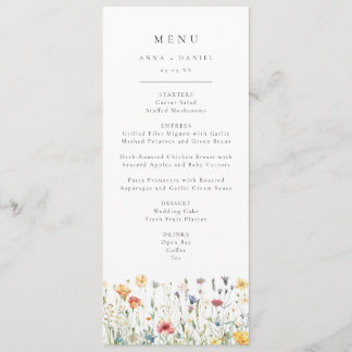 Whimsical Spring Wildflower Wedding Menu Menükarte