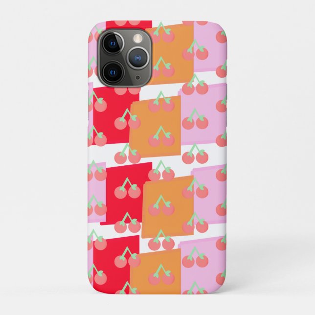 Whimsical Squares Red Orange Pink Cherries Case-Mate iPhone Hülle (Rückseite)