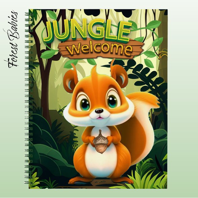 Whimsical Squirrel Animal Cartoon Graphic Forest🐿 Notizbuch (Cute Wild Squirrel "Jungle Welcome"  Nature Wildlife Animal Cartoon Graphic Fun Forest Notebook 🐿)