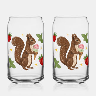 Whimsical Squirrel Ice Cream Strawberry Botanical Dosenglas