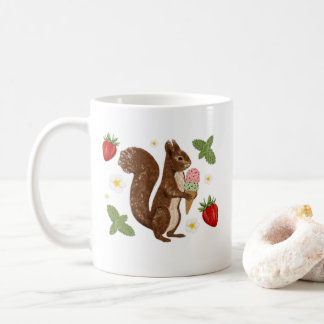 Whimsical Squirrel Ice Cream Strawberry Botanical Kaffeetasse