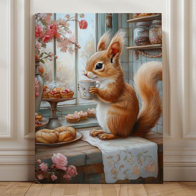 Whimsical Squirrel Tea Party Woodland Kitchen Leinwanddruck (Von Creator hochgeladen)