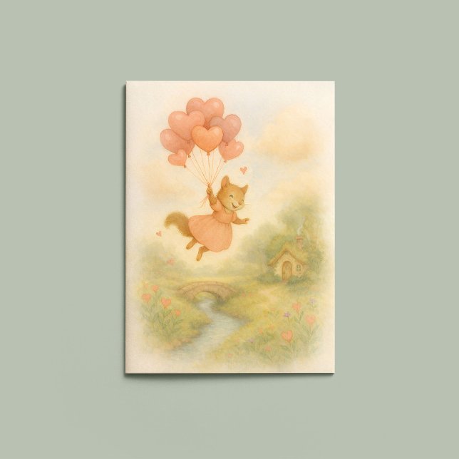 Whimsical Squirrel with Heart Balloons Valentine  Karte (Von Creator hochgeladen)