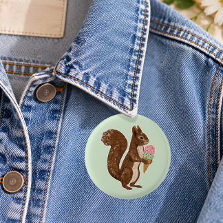 Whimsical Squirrel with Ice Cream Woodland Button