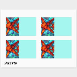 Whimsical Starfish Seashells Beach Aquamarin Pink Rechteckiger Aufkleber