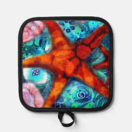 Whimsical Starfish Seashells Beach Aquamarin Pink Topflappen