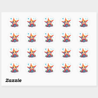 Whimsical Starfish Stickers! Runder Aufkleber