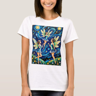 Whimsical Starry Night Fairy Art T - Shirt Fantasi