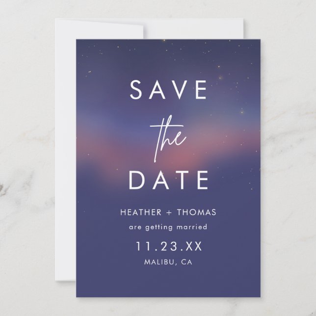 Whimsical Starry Night Script Modern Save the Date (Vorderseite)