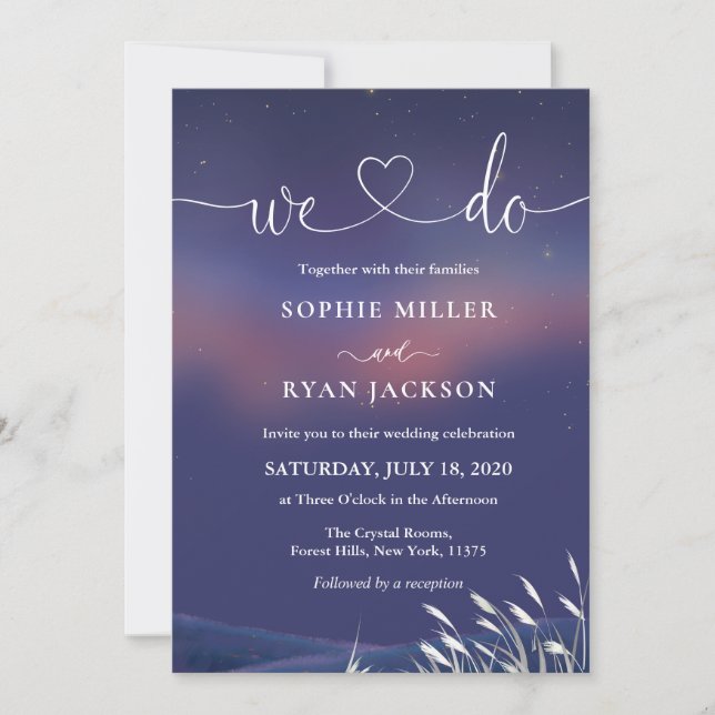Whimsical Starry Night Script Modern Wedding  Einladung (Vorderseite)