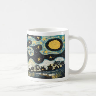 Whimsical Starry Night Village café Mug