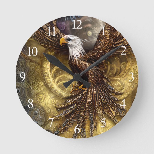 Whimsical Steampunk charmanter Adler Runde Wanduhr (Vorderseite)